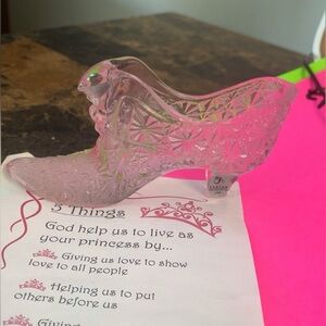 Vintage 1990 Fenton Iridescent Pink Glass Daisy & Button Cat Head Slipper Shoe 💖